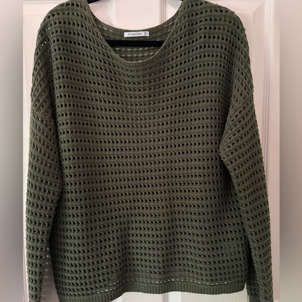 Dark Green/Olive  Open-Knit Sweater